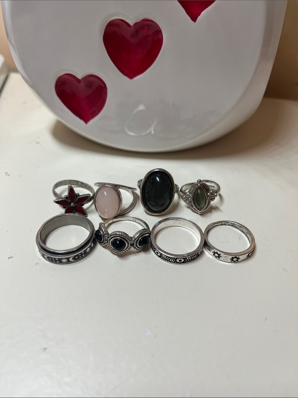 Bundle of 8 costume jewelry rings - celestial whimsigoth theme
